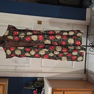 LulaRoe Floral Sleeveless Duster Vest with Red and Cream Accents